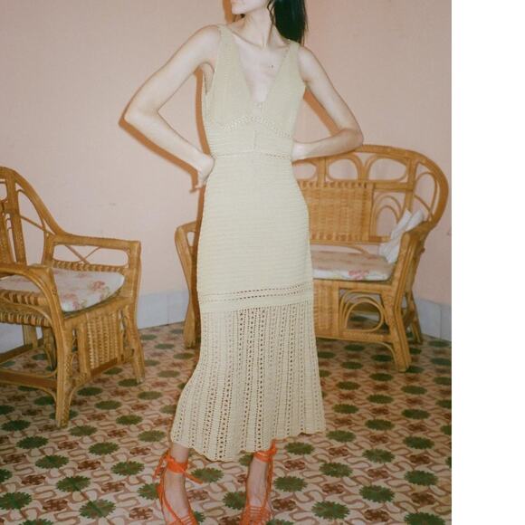 Rachel Comey Crochet Midi Dress Size Small Straw Cotton Knit $635 Peru EUC - Picture 1 of 16
